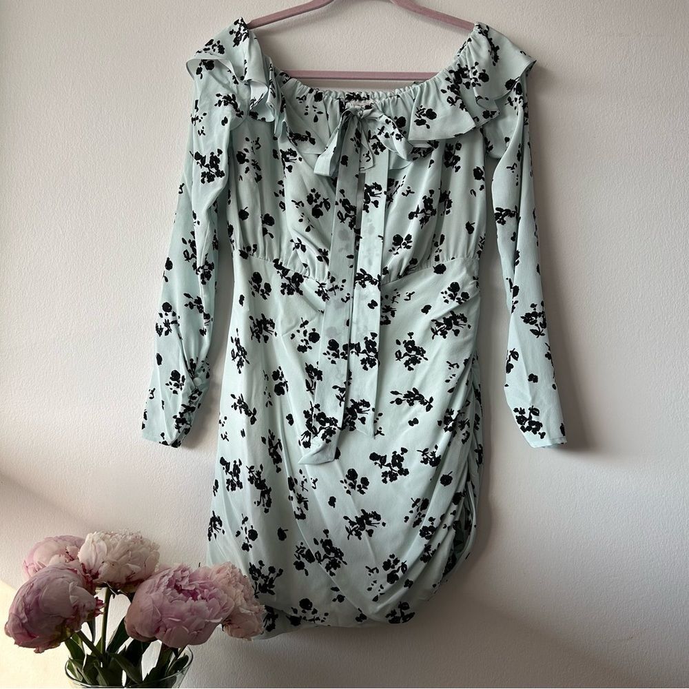 Alessandra Rich Off-The-Shoulder Rose Printed Silk Mini Dress - Picture 2 of 16